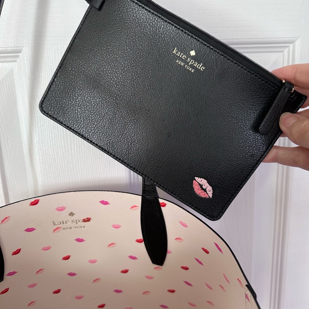 Kate Spade pink and black Minnie Mirror Tote with Red and Purple Accents - Picture 7 of 9